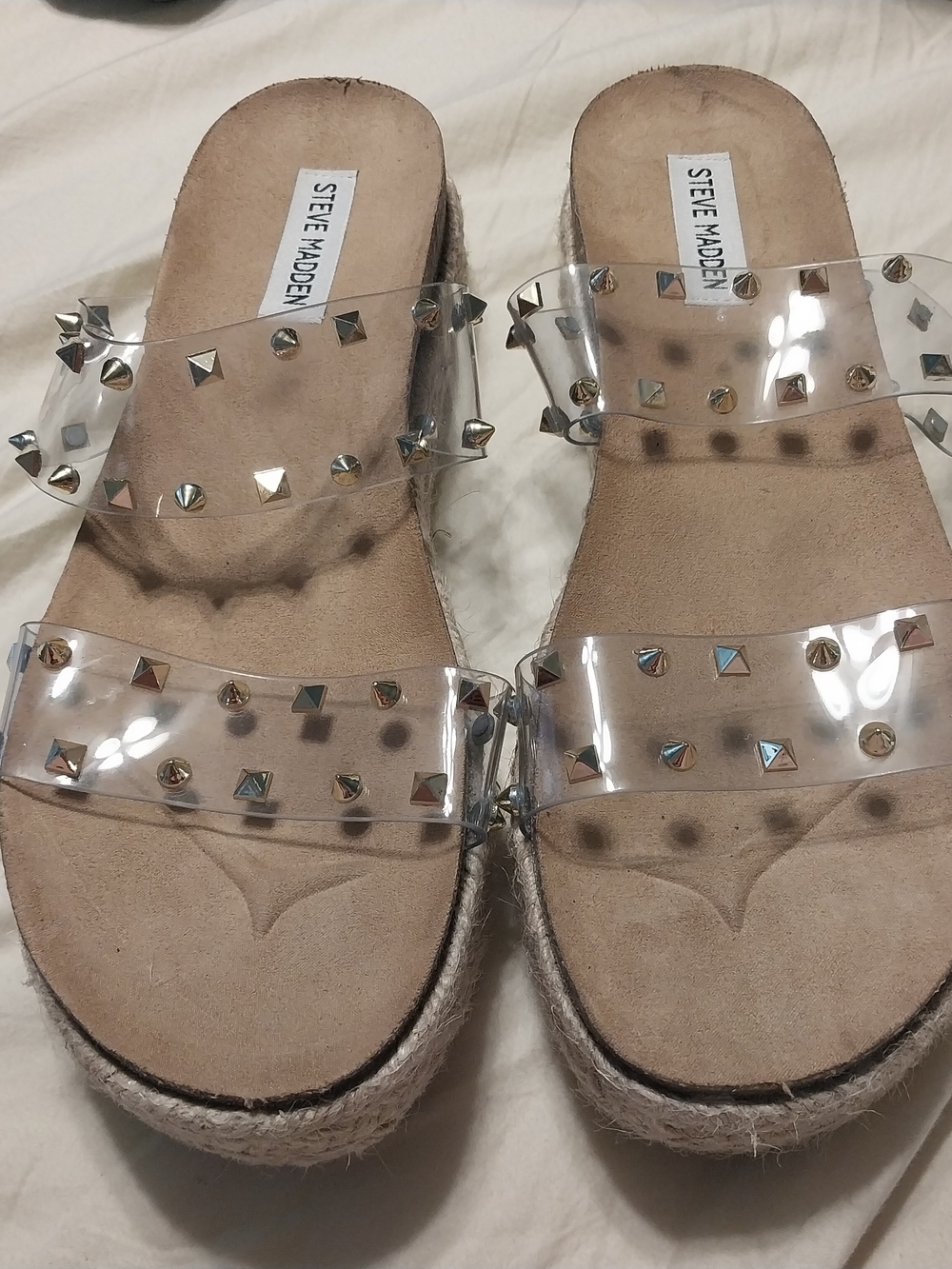 Steve Madden Clear Studded Espadrille Slide Sandals